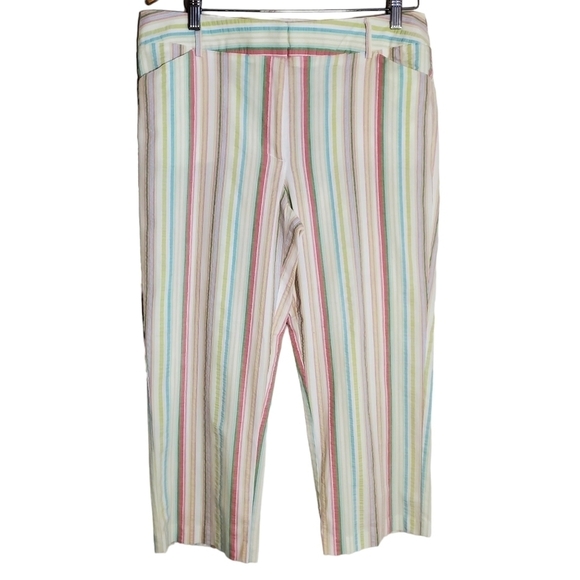 B. Moss Women's Capri Stipe Pants Size 14 Blue Yellow - Picture 1 of 11